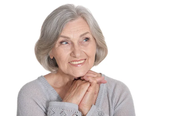 Portrait Beautiful Senior Woman Posing White Background — Stock Photo, Image