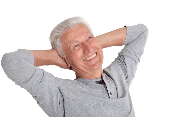 Retrato Hombre Mayor Sonriente Aislado Sobre Fondo Blanco —  Fotos de Stock