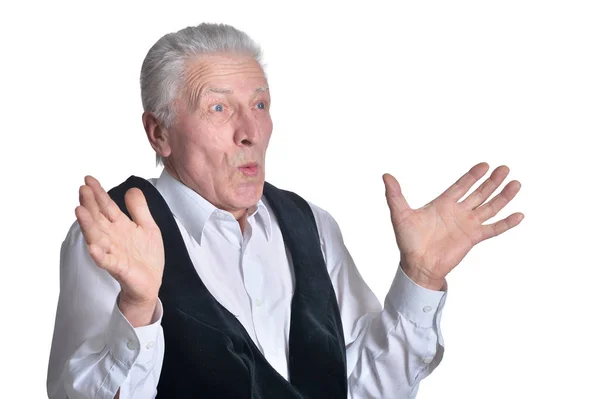 Porträt Eines Überraschten Älteren Mannes Isoliert Auf Weißem Hintergrund — Stockfoto