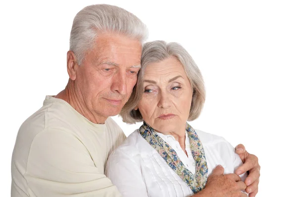 Portrait Couple Âgé Triste Isolé Sur Fond Blanc — Photo