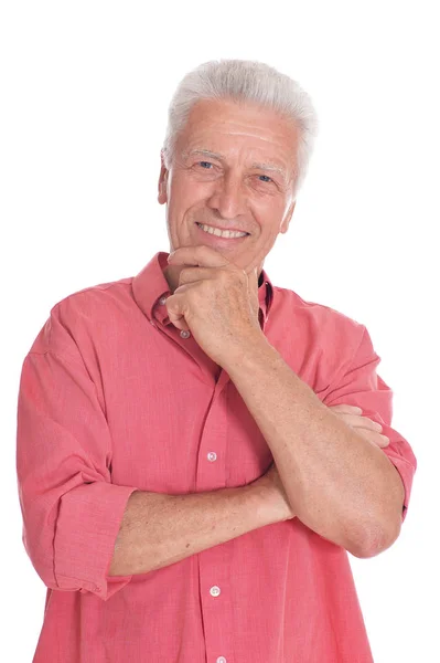 Portrait Smiling Senior Man Isolated White Background — Stock Photo, Image