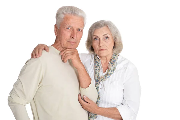 Portrait Couple Âgé Triste Isolé Sur Fond Blanc — Photo