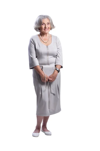 Portrait Beautiful Senior Woman Posing White Background — Stock Photo, Image