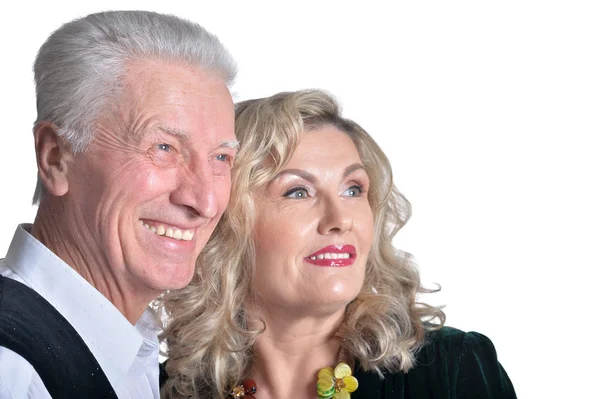 Portret Van Gelukkige Senior Paar Geïsoleerd Witte Achtergrond Rechtenvrije Stockfoto's