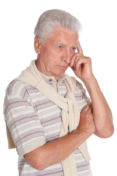 Портрет Вдумчивого Пожилого Человека Белом Фоне — стоковое фото
