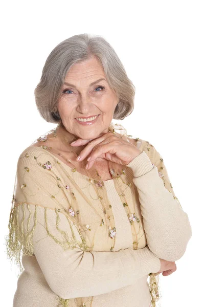 Portrait Happy Senior Woman Posing White Background — Stock Photo, Image