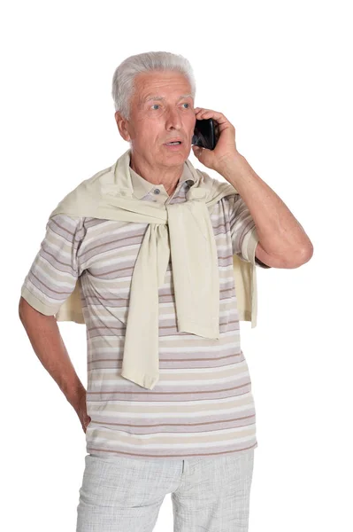 Ritratto Uomo Anziano Sicuro Utilizzando Telefono — Foto Stock