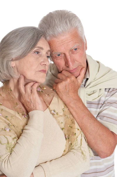 Portrait Sad Senior Couple Isolated White Background — Stock Photo, Image