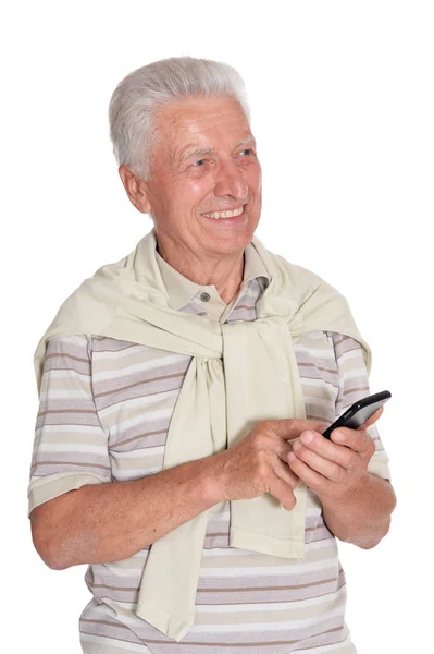 Portrait Confident Senior Man Using Phone — Stock Photo, Image