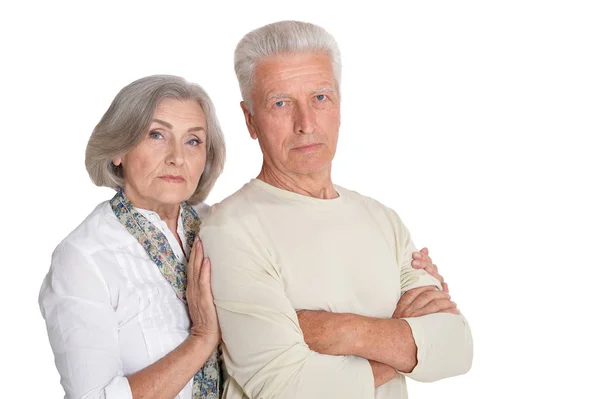 Portret Van Triest Senior Paar Geïsoleerd Witte Achtergrond — Stockfoto