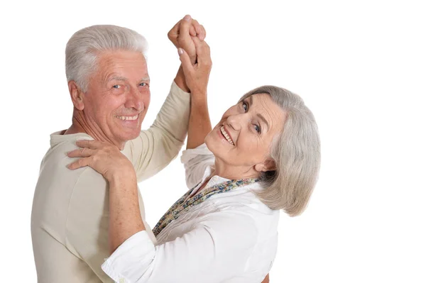 Portrait Heureux Couple Personnes Âgées Posant Isolé Sur Fond Blanc — Photo