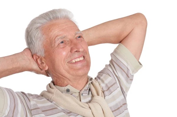 Retrato Del Hombre Mayor Posando Aislado Sobre Fondo Blanco — Foto de Stock