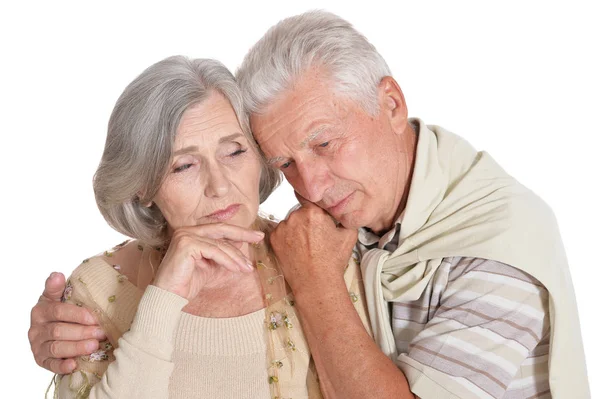 Portrait Sad Senior Couple Isolated White Background — Stock Photo, Image