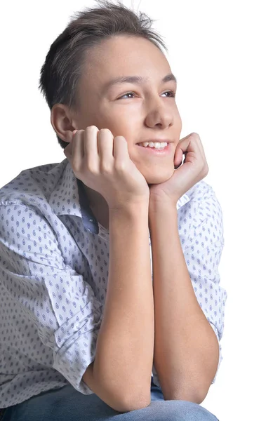 Studio Portret Adolescent Izolat Fundal Alb — Fotografie, imagine de stoc