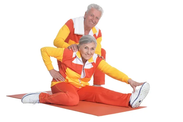 Portrait Senior Couple Exercising White Background — Stock Photo, Image