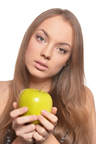 Portrait of a cute girl with red grapes — Stock Photo, Image