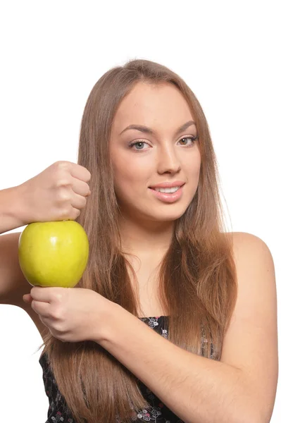 Retrato de una linda chica con uvas rojas — Foto de Stock