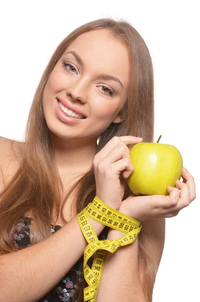 Retrato de una linda chica con uvas rojas — Foto de Stock