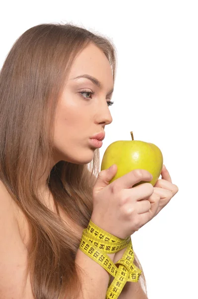 Retrato de una linda chica con uvas rojas — Foto de Stock