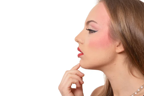 Retrato Mujer Joven Con Maquillaje Creativo Aislado Sobre Fondo Blanco —  Fotos de Stock