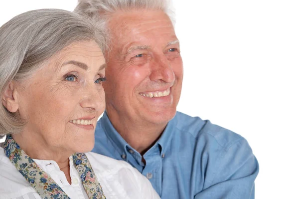 Portrait Heureux Couple Personnes Âgées Isolé Sur Fond Blanc — Photo