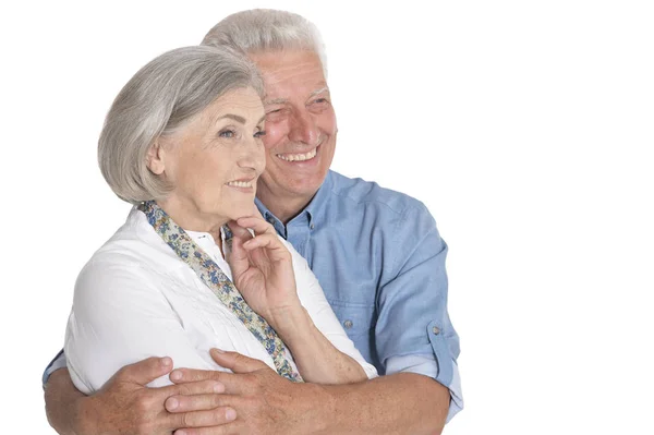 Portret Van Gelukkige Senior Paar Geïsoleerd Witte Achtergrond — Stockfoto