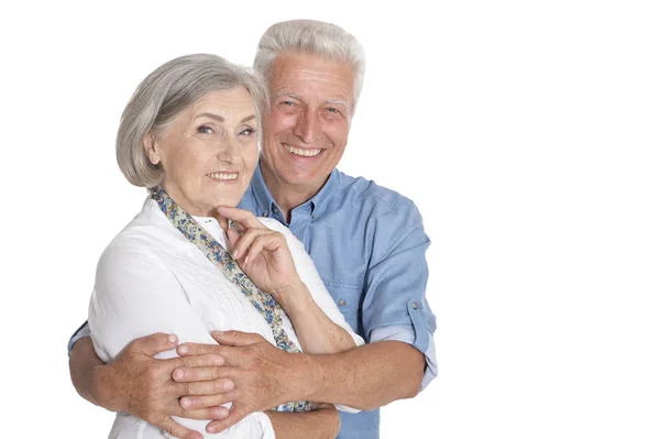 Porträt Eines Glücklichen Seniorehepaares Isoliert Auf Weißem Hintergrund — Stockfoto