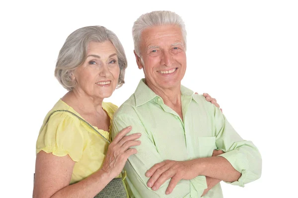 Portret Van Gelukkige Senior Paar Geïsoleerd Witte Achtergrond — Stockfoto