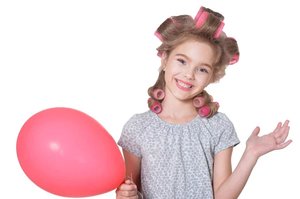 Little pretty girl   in hair curlers — Stock Photo, Image