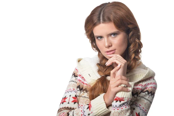 Retrato Mujer Hermosa Con Trenzas Posando Aislado Sobre Blanco — Foto de Stock