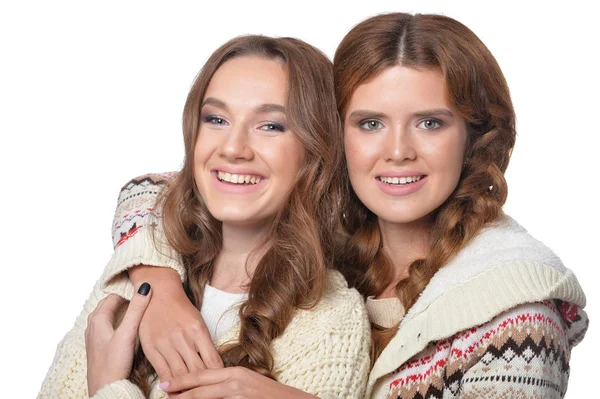 Duas Belas Mulheres Jovens Fechar Retrato — Fotografia de Stock