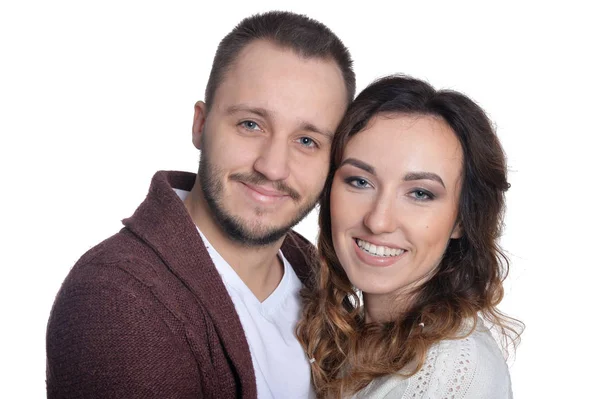 Portrait Happy Young Couple Isolated White Background — Stock Photo, Image