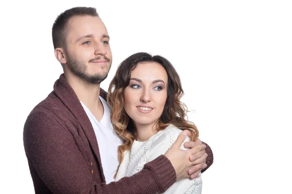 Portrait Heureux Jeune Couple Isolé Sur Fond Blanc — Photo