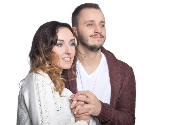 Portrait Heureux Jeune Couple Isolé Sur Fond Blanc — Photo