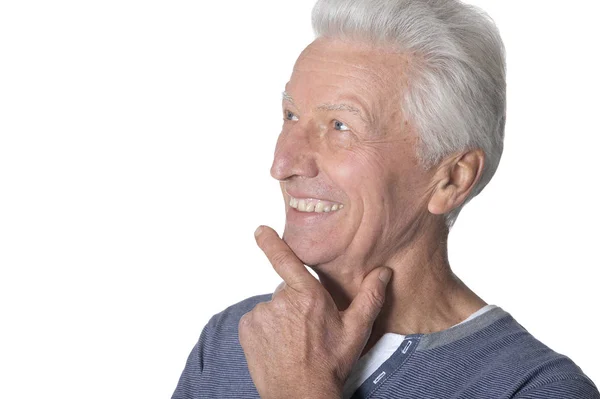 Retrato Sorridente Homem Idoso Isolado Fundo Branco — Fotografia de Stock