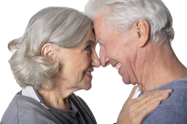 Portret Van Gelukkige Senior Paar Geïsoleerd Witte Achtergrond — Stockfoto