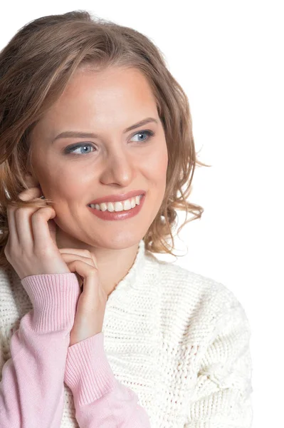 Portrait Belle Jeune Femme Posant Isolée Sur Blanc — Photo