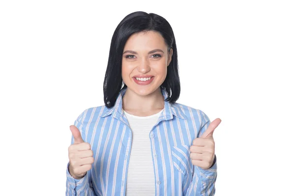 Hermosa joven mujer haciendo expresión facial — Foto de Stock