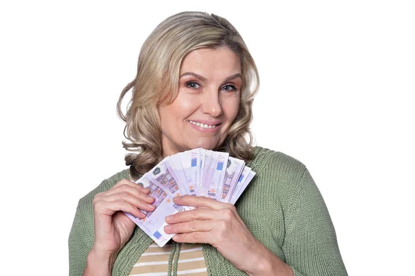 Bizneswoman gospodarstwa banknotów — Zdjęcie stockowe