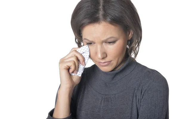 Beautiful brunette woman crying Stock Image