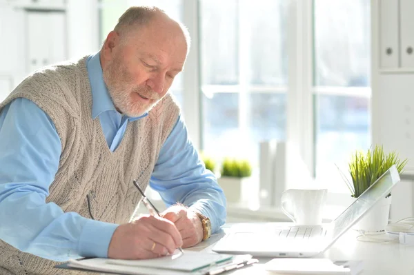 Mogna affärsman arbetar med laptop — Stockfoto