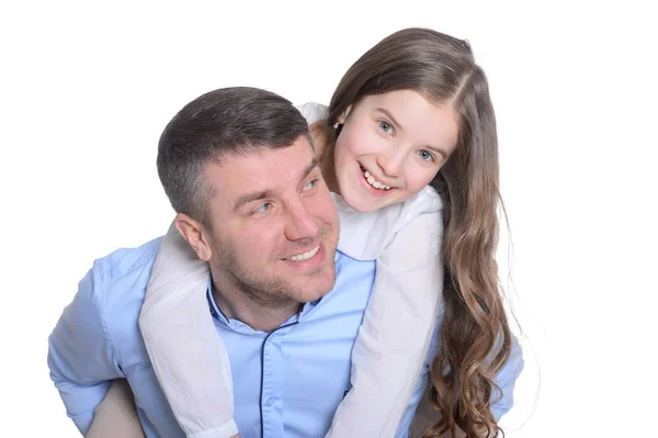 Happy Father Daughter White Background — Stock Photo, Image