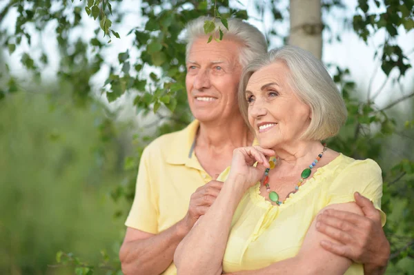 Portrait Beautiful Senior Couple Hugging Park — Stock Photo, Image