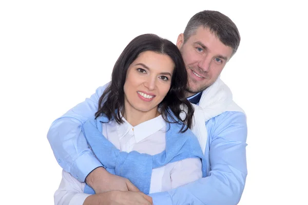 Retrato Hermosa Mujer Hombre Posando Aislados Blanco — Foto de Stock