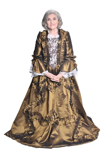 Schöne Seniorin Königin Isoliert Auf Weiß — Stockfoto
