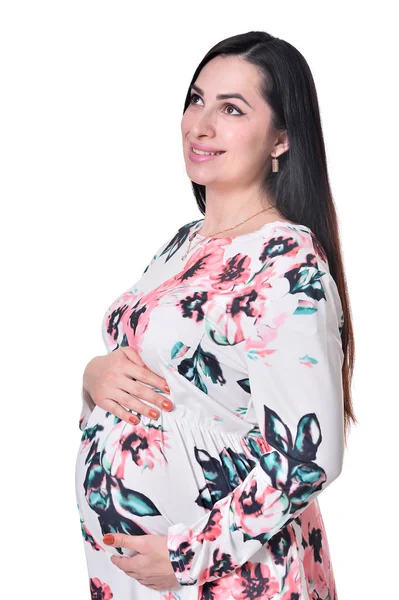 Mujer Embarazada Posando Aislada Sobre Fondo Blanco —  Fotos de Stock