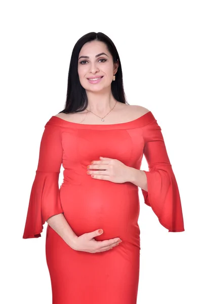 Mujer Embarazada Posando Aislada Sobre Fondo Blanco —  Fotos de Stock