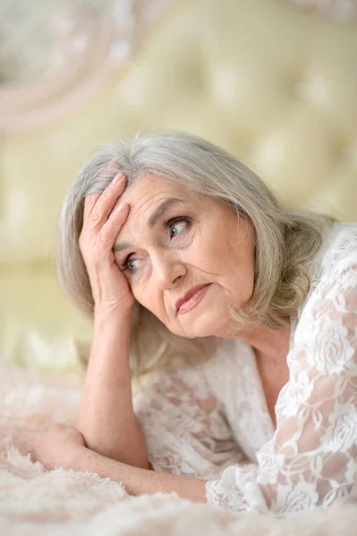 Portrait Sad Senior Woman Home — Stock Photo, Image