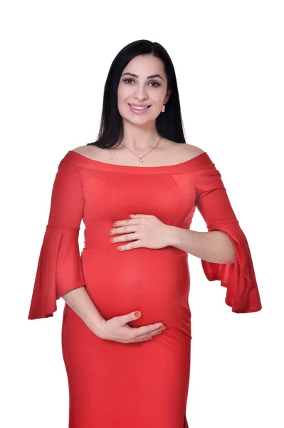 妊娠中の女性の分離の白い背景をポーズ — ストック写真