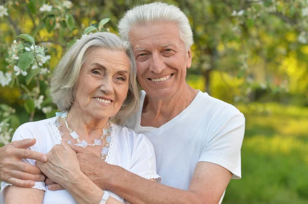 Portret Pięknej Pary Seniorów Pozujących Parku — Zdjęcie stockowe